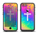 The Vector White Cross v2 over Neon Color Fushion V2 Apple iPhone 6/6s LifeProof Fre Case Skin Set
