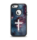 The Vector White Cross v2 over Red Nebula Apple iPhone 5-5s Otterbox Defender Case Skin Set