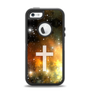 The Vector White Cross v2 over Yellow Nebula Apple iPhone 5-5s Otterbox Defender Case Skin Set