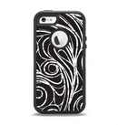 The Vector White and Black Segmented Swirls Apple iPhone 5-5s Otterbox Defender Case Skin Set