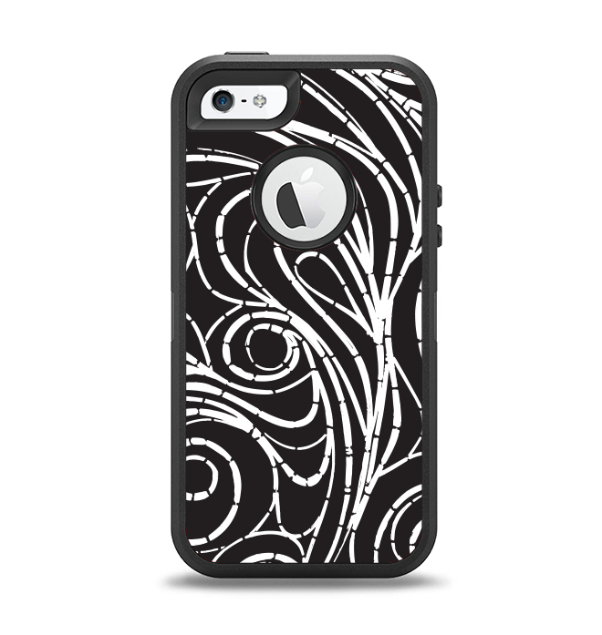 The Vector White and Black Segmented Swirls Apple iPhone 5-5s Otterbox Defender Case Skin Set