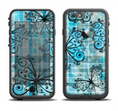 The Vibrant Blue Butterfly Plaid Apple iPhone 6/6s LifeProof Fre Case Skin Set