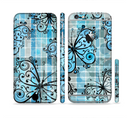 The Vibrant Blue Butterfly Plaid Sectioned Skin Series for the Apple iPhone 6/6s