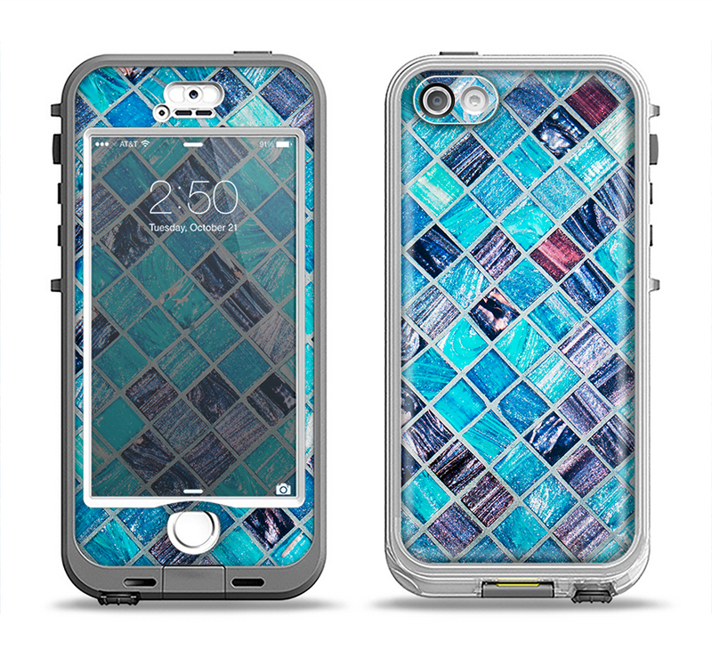 The Vibrant Blue Glow-Tiles Apple iPhone 5-5s LifeProof Nuud Case Skin Set