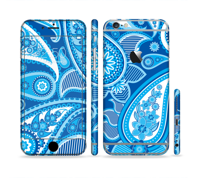 The Vibrant Blue Paisley Design Sectioned Skin Series for the Apple iPhone 6/6s