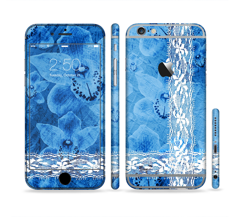 The Vibrant Blue & White Floral Lace Sectioned Skin Series for the Apple iPhone 6/6s