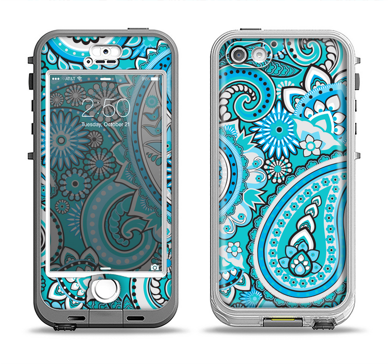 The Vibrant Blue and White Paisley Design  Apple iPhone 5-5s LifeProof Nuud Case Skin Set