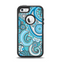The Vibrant Blue and White Paisley Design  Apple iPhone 5-5s Otterbox Defender Case Skin Set