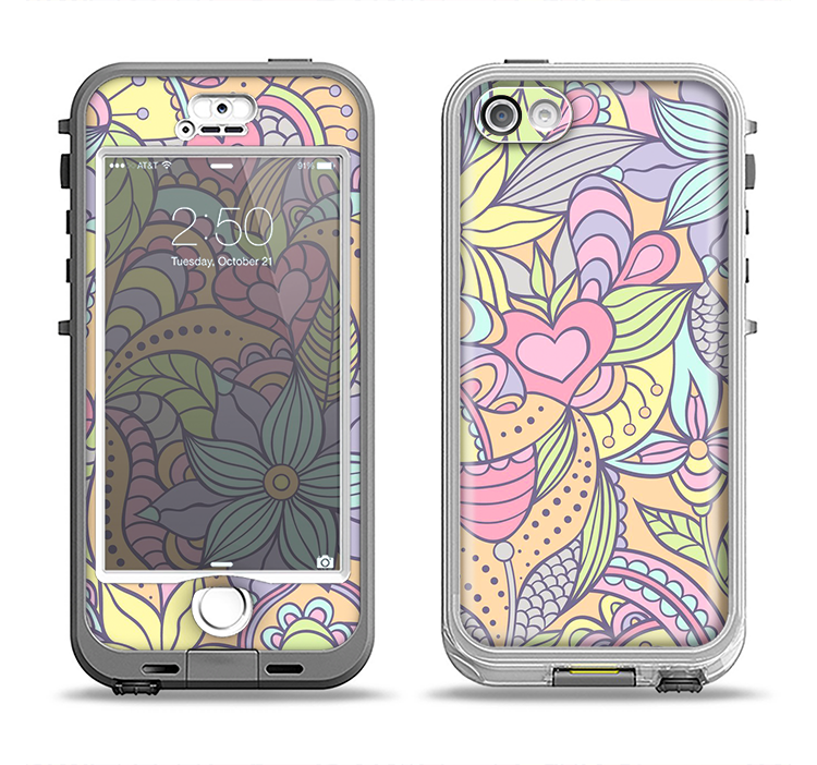 The Vibrant Color Floral Pattern Apple iPhone 5-5s LifeProof Nuud Case Skin Set
