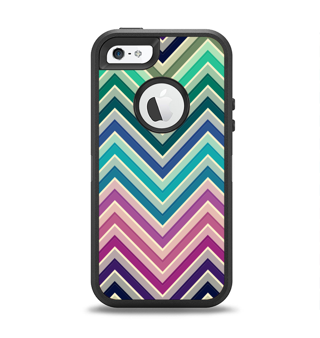 The Vibrant Colored Chevron Layered V4 Apple iPhone 5-5s Otterbox Defender Case Skin Set