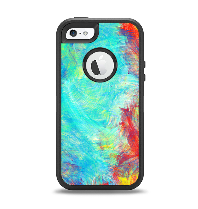 The Vibrant Colored Messy Painted Canvas Apple iPhone 5-5s Otterbox Defender Case Skin Set
