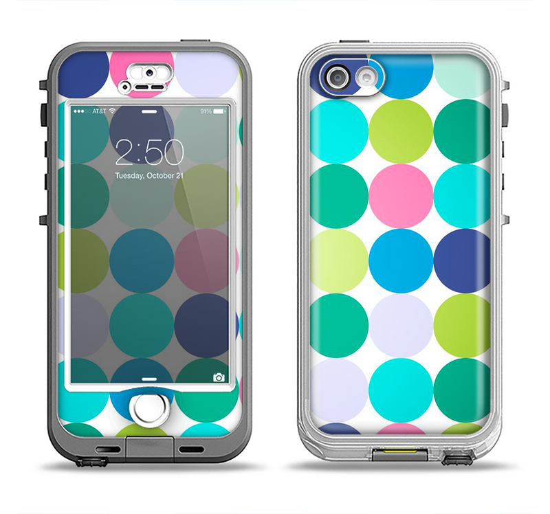 The Vibrant Colored Polka Dot V2 Apple iPhone 5-5s LifeProof Nuud Case Skin Set