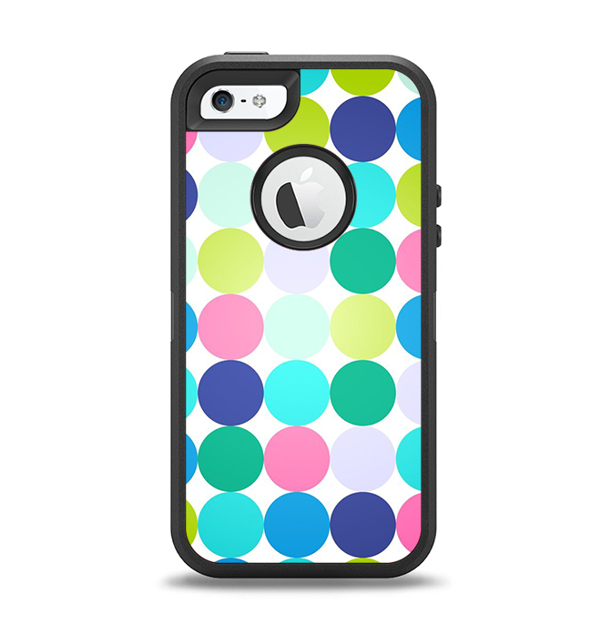The Vibrant Colored Polka Dot V2 Apple iPhone 5-5s Otterbox Defender Case Skin Set