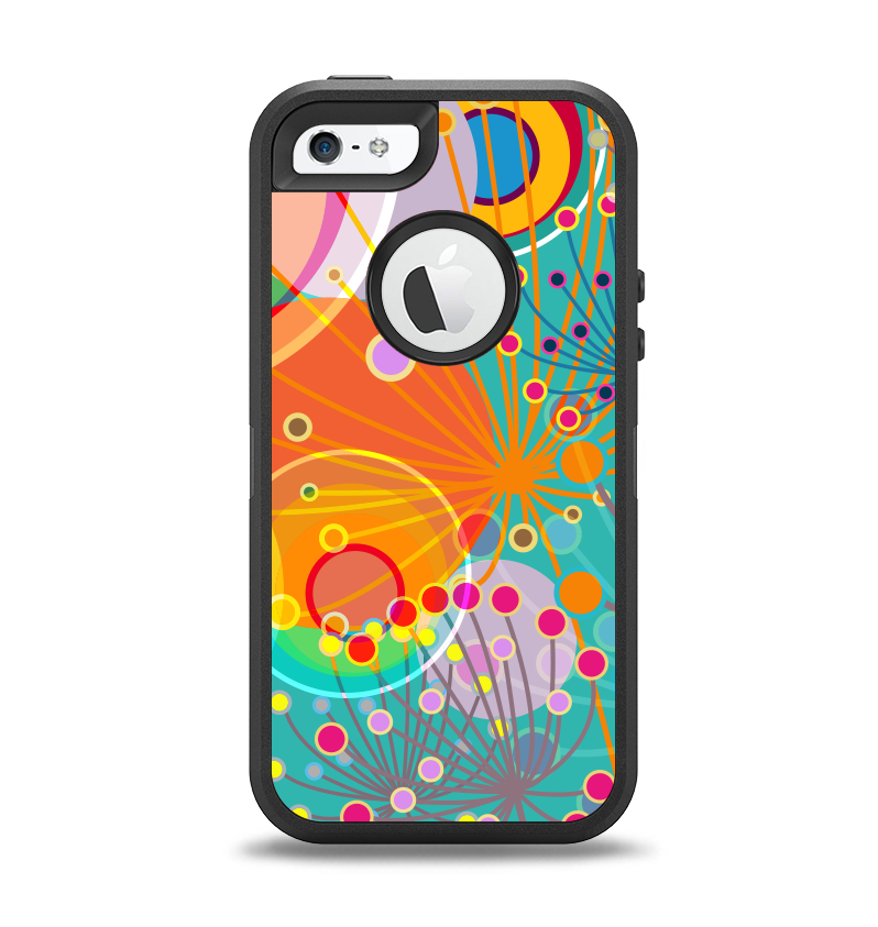 The Vibrant Colored Sprouting Shapes Apple iPhone 5-5s Otterbox Defender Case Skin Set