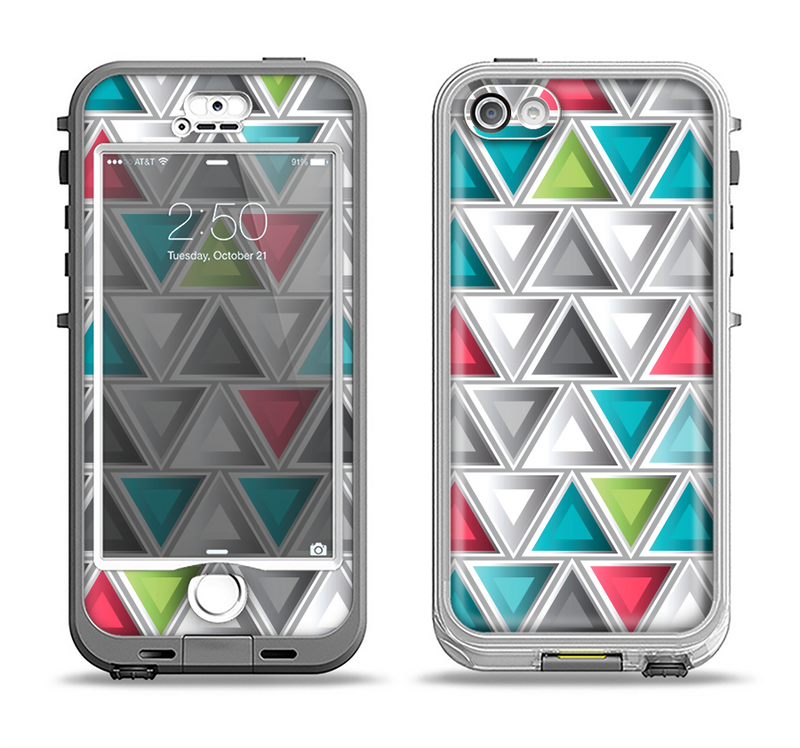 The Vibrant Colored Triangled 3d Shapes Apple iPhone 5-5s LifeProof Nuud Case Skin Set