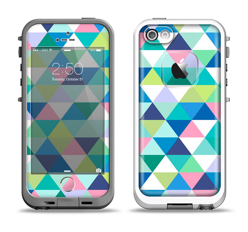 The Vibrant Fun Colored Triangular Pattern Apple iPhone 5-5s LifeProof Fre Case Skin Set