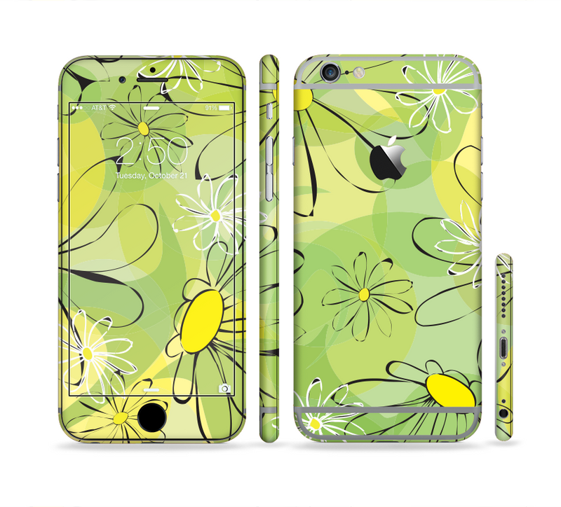 The Vibrant Green Outlined Floral Sectioned Skin Series for the Apple iPhone 6/6s