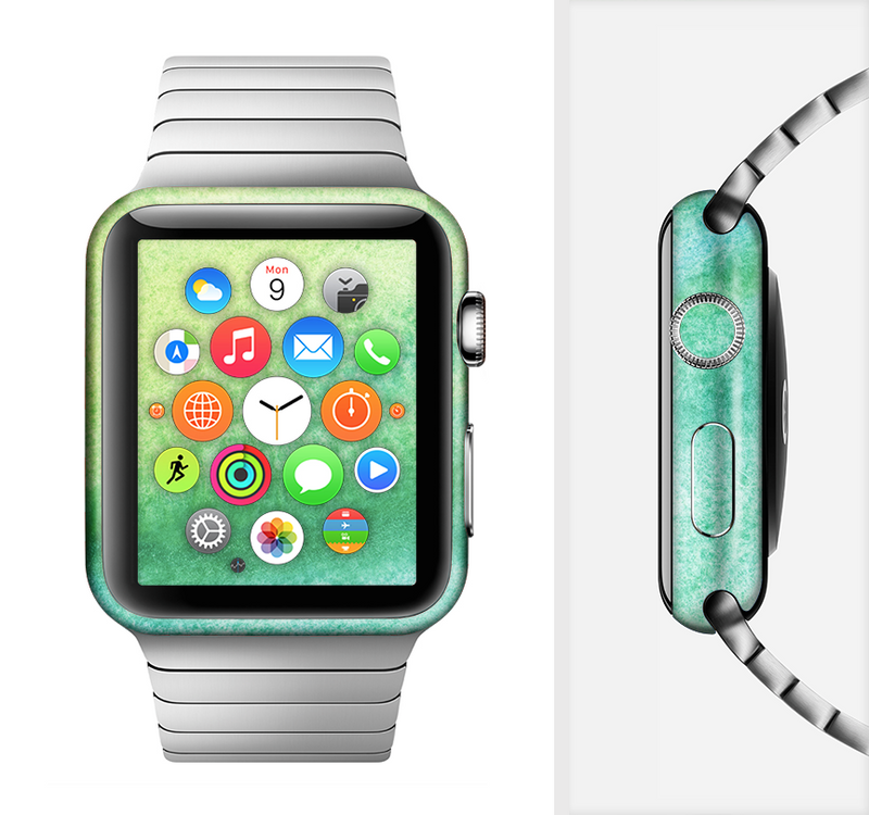 The Vibrant Green Watercolor Panel Full-Body Skin Set for the Apple Watch