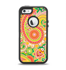 The Vibrant Green and Pink Paisley Pattern Apple iPhone 5-5s Otterbox Defender Case Skin Set