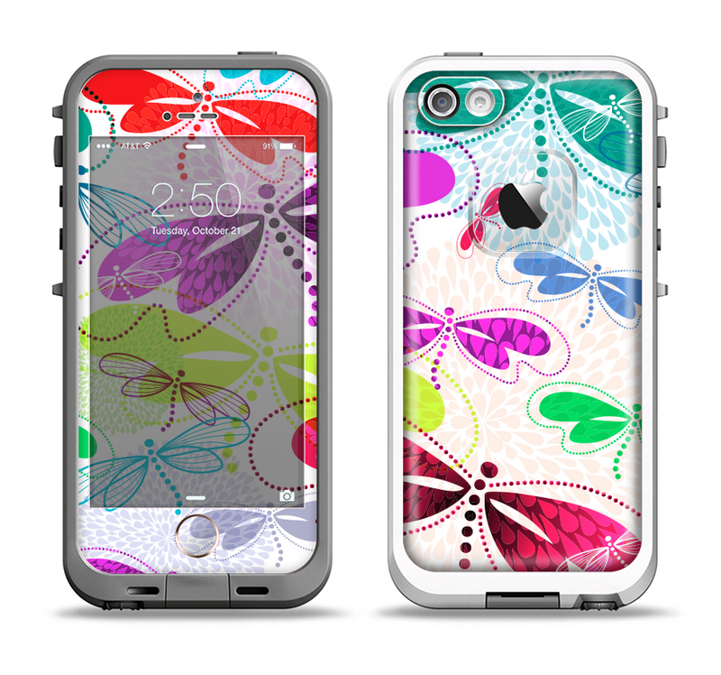 The Vibrant Neon Vector Butterflies Apple iPhone 5-5s LifeProof Fre Case Skin Set