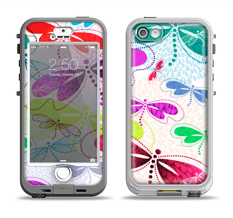 The Vibrant Neon Vector Butterflies Apple iPhone 5-5s LifeProof Nuud Case Skin Set