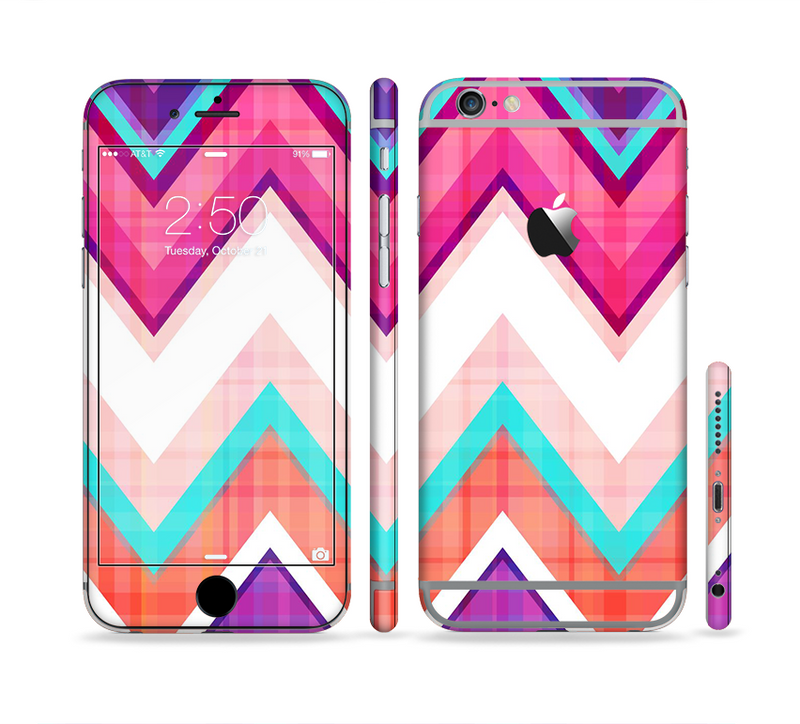 The Vibrant Pink & Blue Chevron Pattern Sectioned Skin Series for the Apple iPhone 6/6s Plus