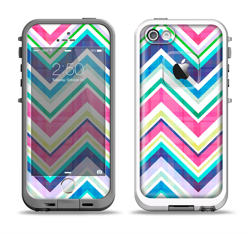 The Vibrant Pink & Blue Layered Chevron Pattern Apple iPhone 5-5s LifeProof Fre Case Skin Set