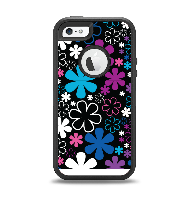 The Vibrant Pink & Blue Vector Floral Apple iPhone 5-5s Otterbox Defender Case Skin Set