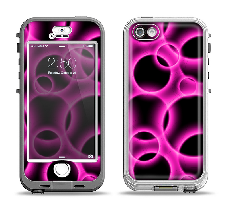 The Vibrant Pink Glowing Cells Apple iPhone 5-5s LifeProof Nuud Case Skin Set