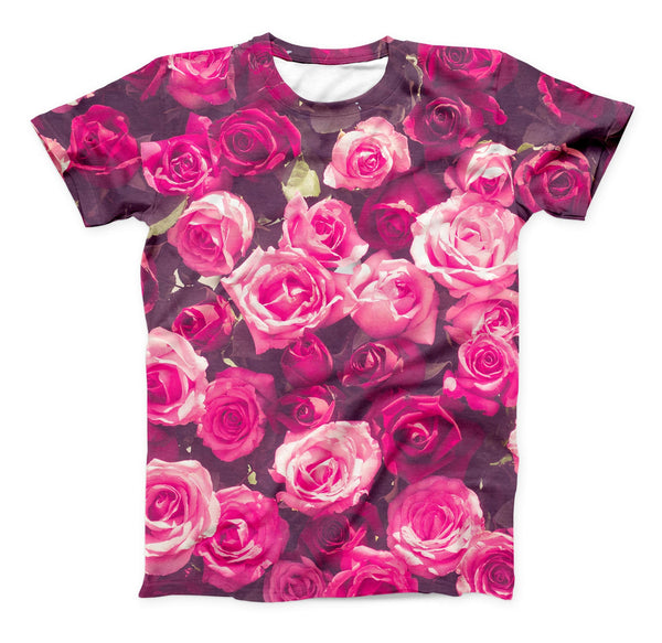 The Vibrant Pink Vintage Rose Field ink-Fuzed Unisex All Over Full-Printed Fitted Tee Shirt