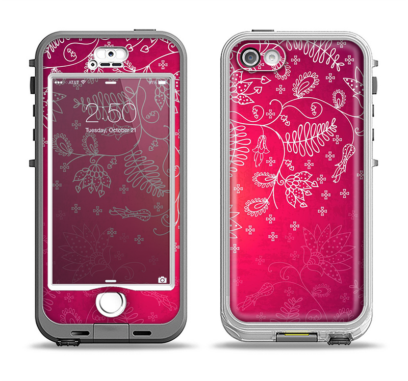 The Vibrant Pink & White Branch Illustration Apple iPhone 5-5s LifeProof Nuud Case Skin Set