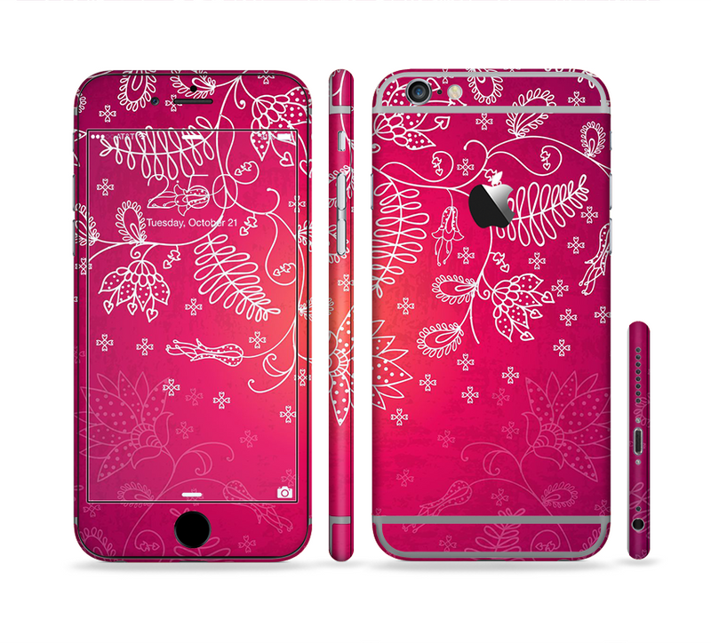 The Vibrant Pink & White Branch Illustration Sectioned Skin Series for the Apple iPhone 6/6s