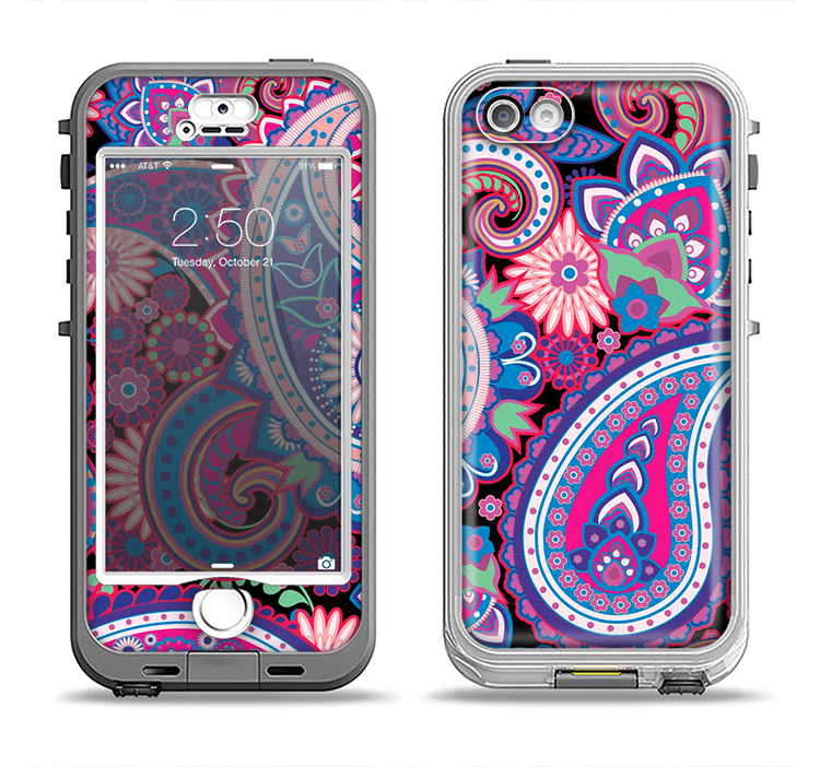The Vibrant Purple Paisley V5 Apple iPhone 5-5s LifeProof Nuud Case Skin Set