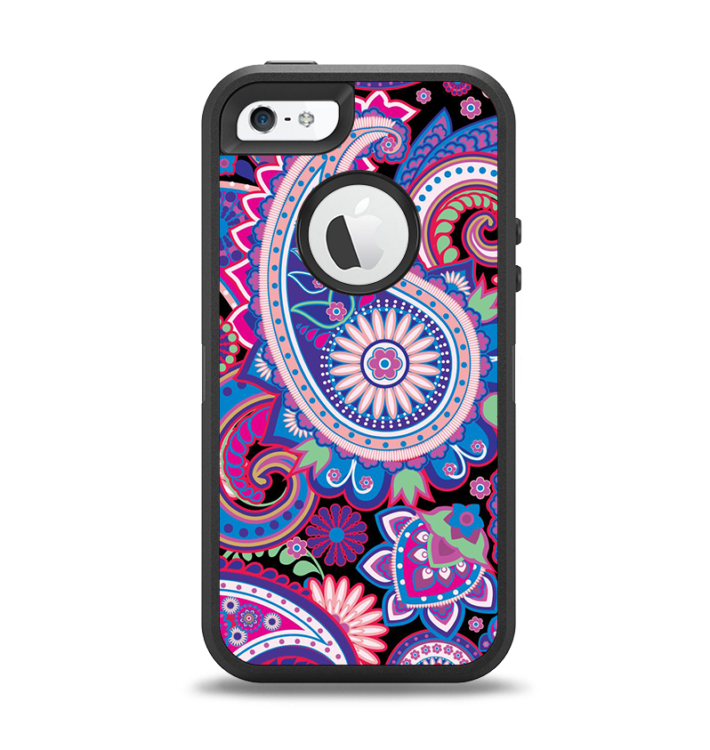 The Vibrant Purple Paisley V5 Apple iPhone 5-5s Otterbox Defender Case Skin Set