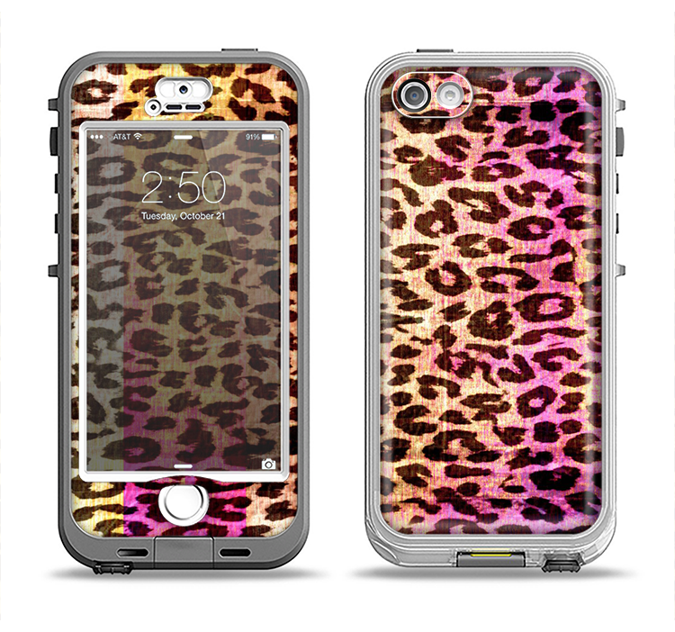 The Vibrant Striped Cheetah Animal Print Apple iPhone 5-5s LifeProof Nuud Case Skin Set