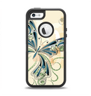 The Vibrant Tan & Blue Butterfly Outline Apple iPhone 5-5s Otterbox Defender Case Skin Set