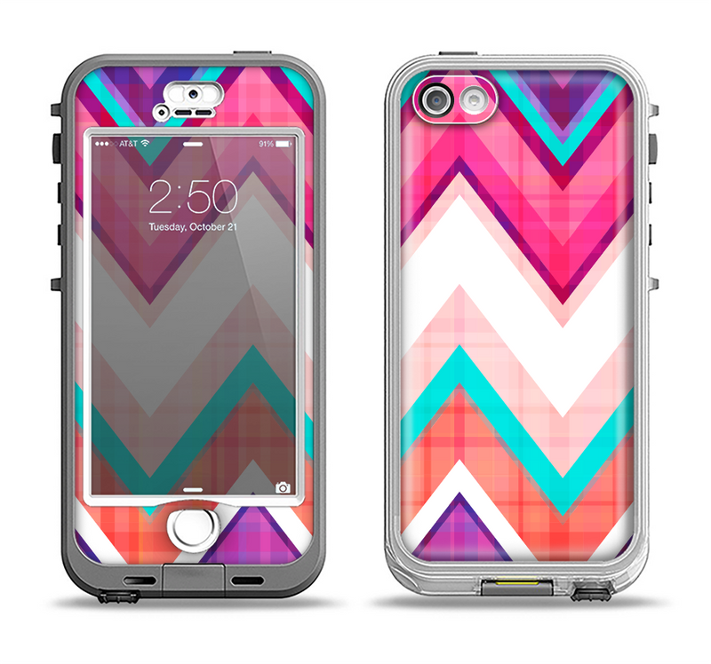 The Vibrant Teal & Colored Chevron Pattern V1 Apple iPhone 5-5s LifeProof Nuud Case Skin Set