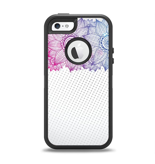 The Vibrant Vintage Polka & Sketch Pink-Blue Floral Apple iPhone 5-5s Otterbox Defender Case Skin Set