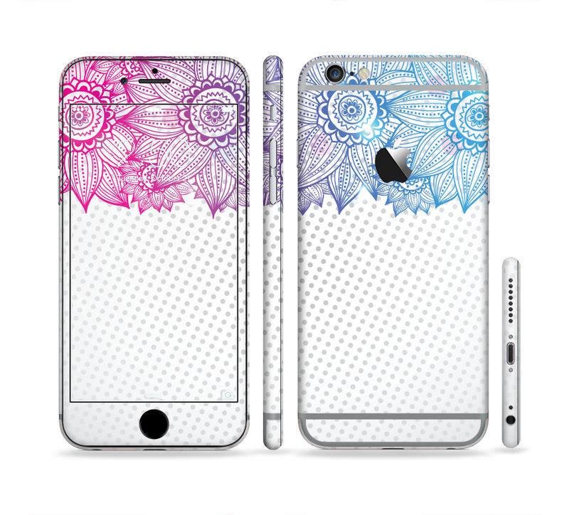 The Vibrant Vintage Polka & Sketch Pink-Blue Floral Sectioned Skin Series for the Apple iPhone 6/6s Plus