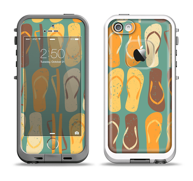 The Vinatge Blue & Yellow Flip-Flops Apple iPhone 5-5s LifeProof Fre Case Skin Set