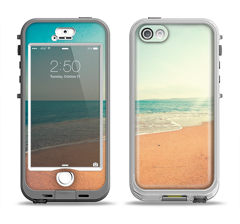 The Vintage Beach Scene Apple iPhone 5-5s LifeProof Nuud Case Skin Set