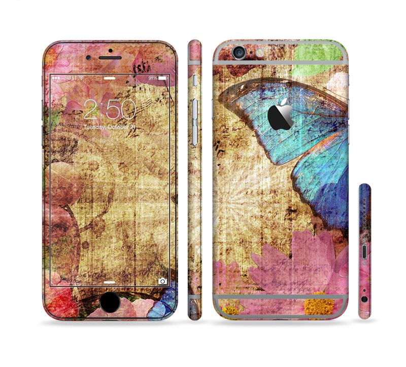 The Vintage Blue Butterfly Background Sectioned Skin Series for the Apple iPhone 6/6s