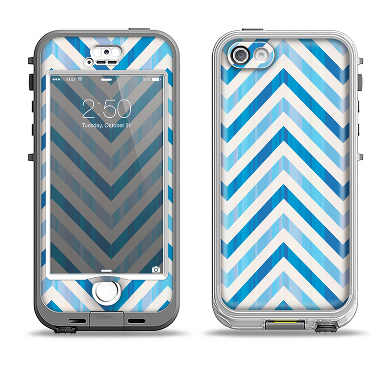 The Vintage Blue Striped Chevron Pattern V4 Apple iPhone 5-5s LifeProof Nuud Case Skin Set