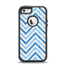 The Vintage Blue Striped Chevron Pattern V4 Apple iPhone 5-5s Otterbox Defender Case Skin Set