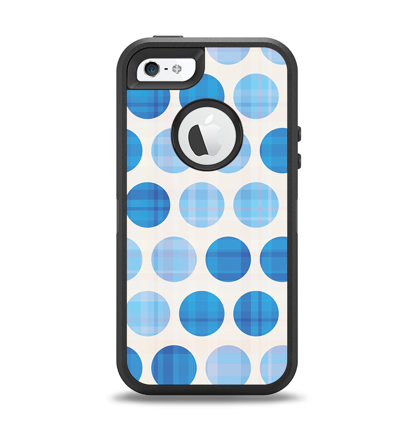 The Vintage Blue Striped Polka Dot Pattern V4 Apple iPhone 5-5s Otterbox Defender Case Skin Set