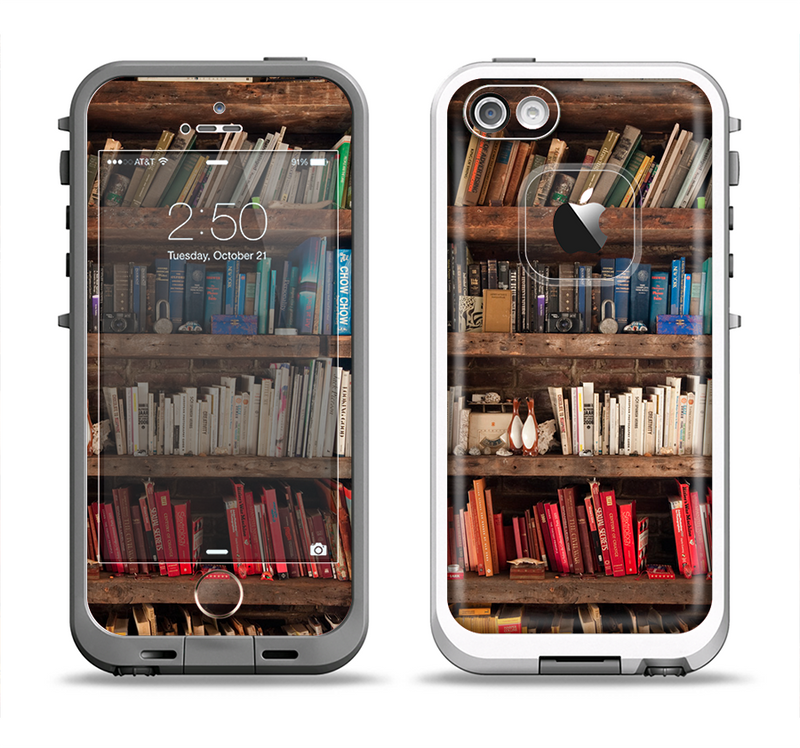 The Vintage Bookcase V1 Apple iPhone 5-5s LifeProof Fre Case Skin Set