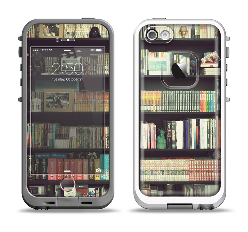 The Vintage Bookcase V2 Apple iPhone 5-5s LifeProof Fre Case Skin Set