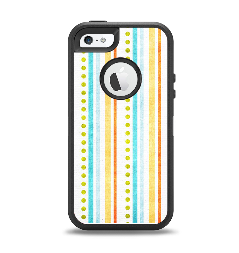 The Vintage Colored Stripes Apple iPhone 5-5s Otterbox Defender Case Skin Set
