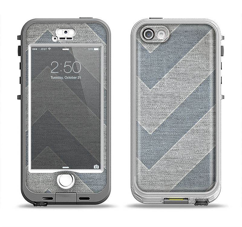 The Vintage Gray Textured Chevron Pattern Wide V3 Apple iPhone 5-5s LifeProof Nuud Case Skin Set