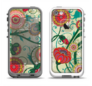 The Vintage Green Floral Vector Pattern Apple iPhone 5-5s LifeProof Fre Case Skin Set